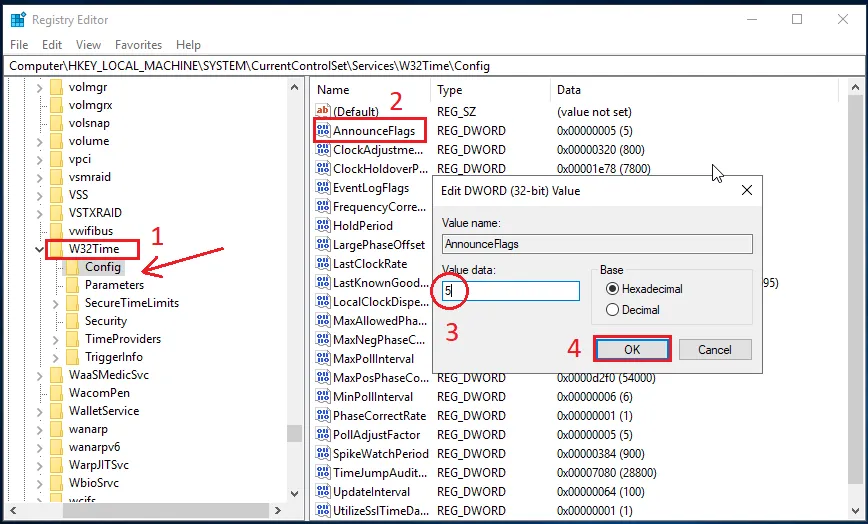 Cách cấu hình NTP Server trên Windows Server 2019 36 Thay đổi giá trị AnnounceFlags