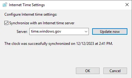 Cách cấu hình NTP Server trên Windows Server 2019 50 Thông báo update thành công