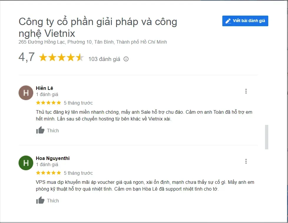 Trải nghiệm thực tế của khách hàng tại Vietnix 3