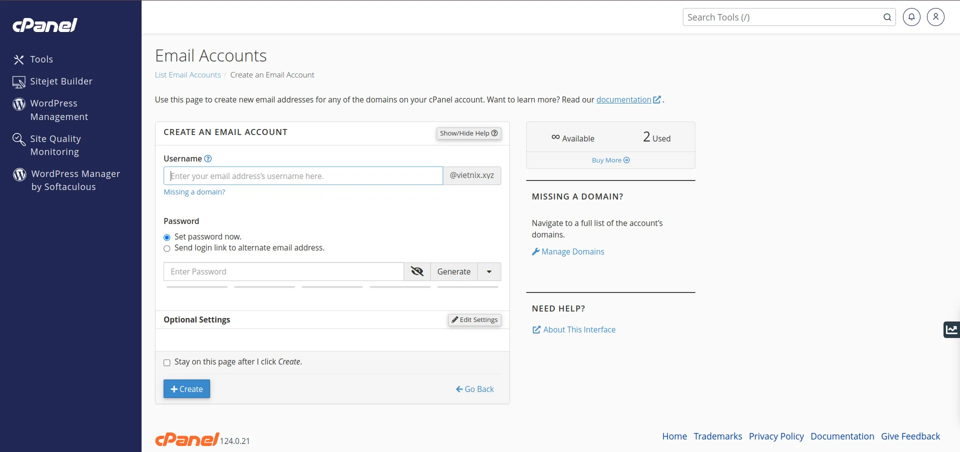 Các tài khoản Email trên cPanel