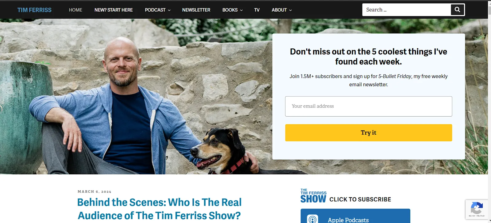 Landing page của Tim Ferris