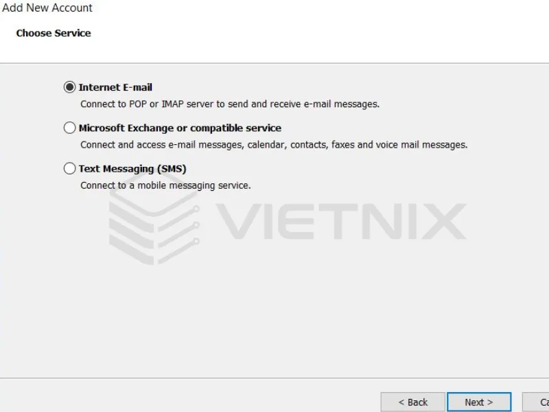 Chọn Internet Email và tiếp tục nhấn Next