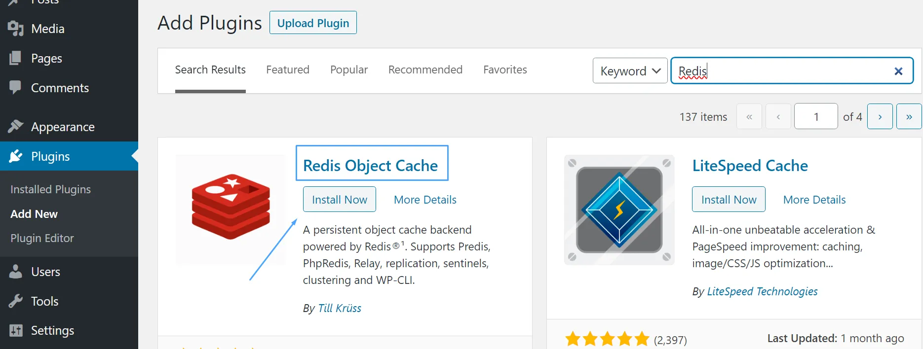 Cài đặt plugin Redis Object Cache