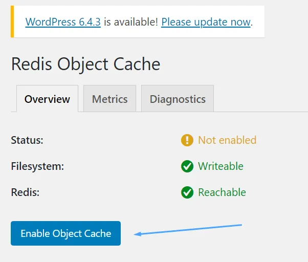 Kích hoạt Redis Object Cache