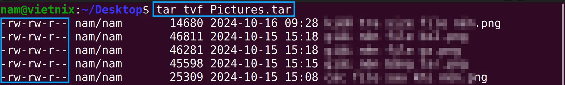 Xem Archive bằng option -tvf