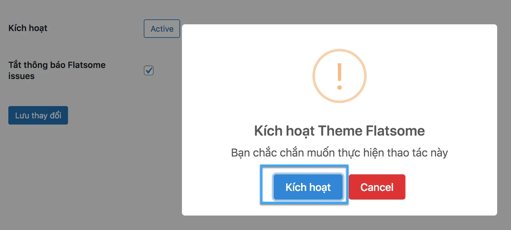 Kích hoạt giao diện đã cài đặt