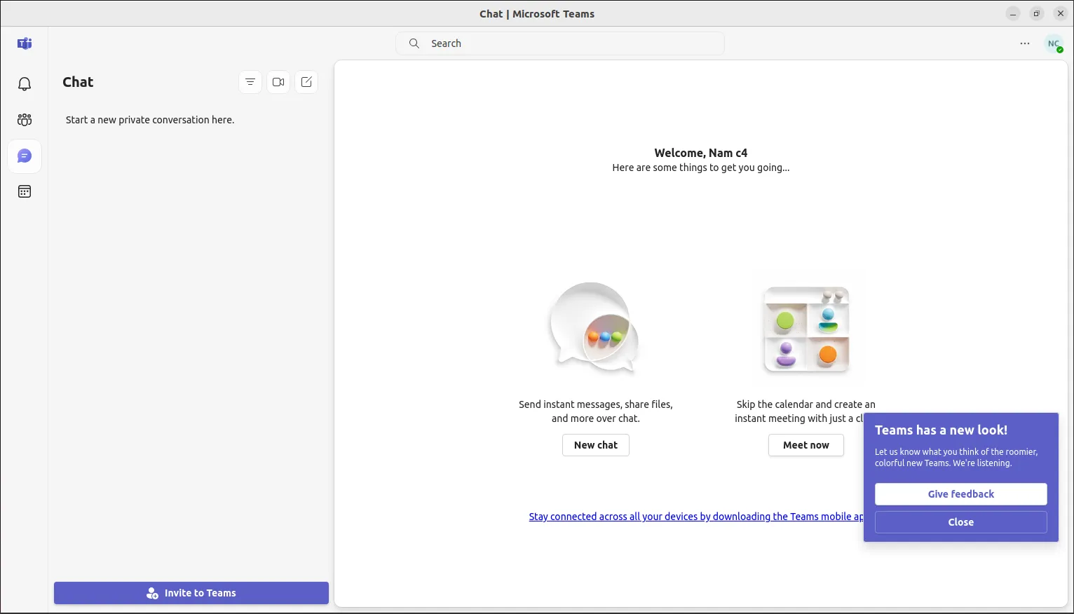 Giao diện chính của Microsoft Teams