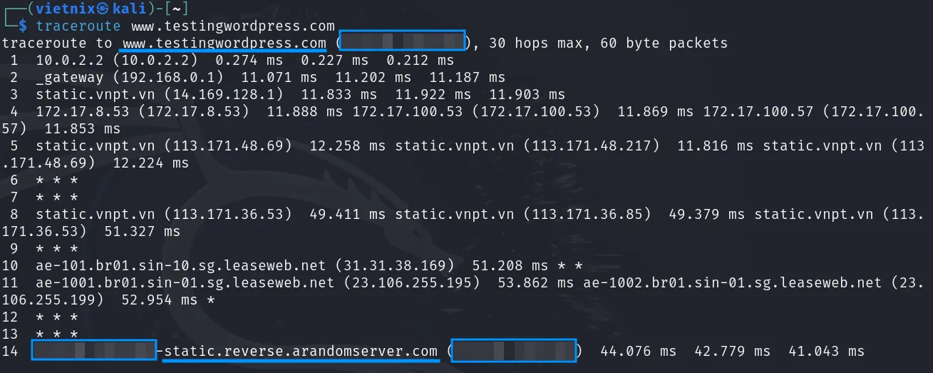Ví dụ về lệnh traceroute trong Linux