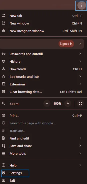 Mở Chrome và chọn biểu tưởng dấu ba chấm