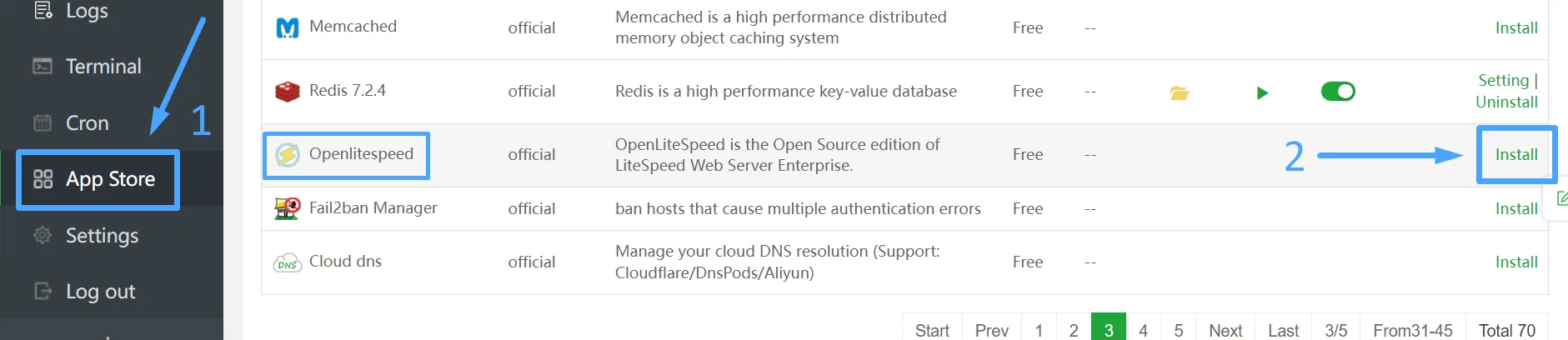 Tìm và cài đặt OpenLitespeed