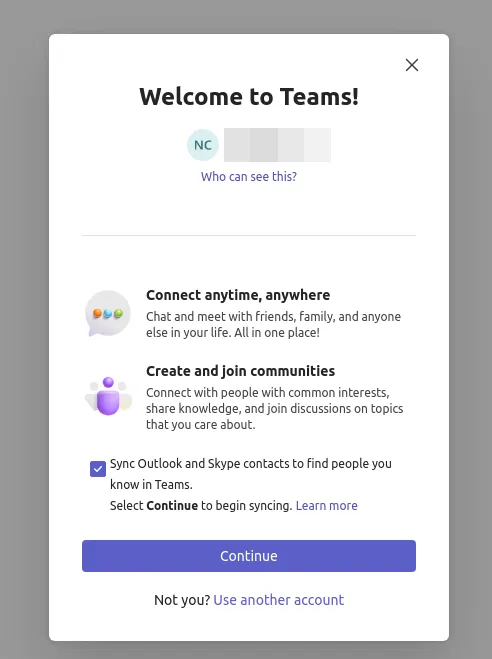 Thông báo chào mừng của Teams