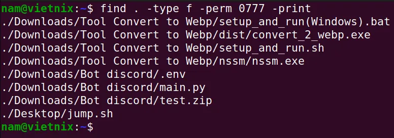 Tìm file có quyền 777