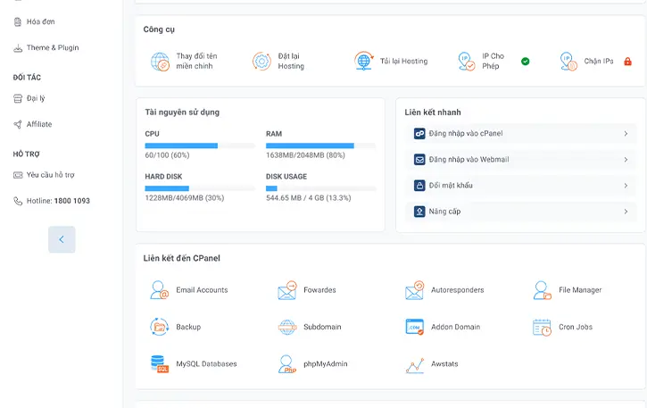 Giao diện quản trị hosting giá rẻ