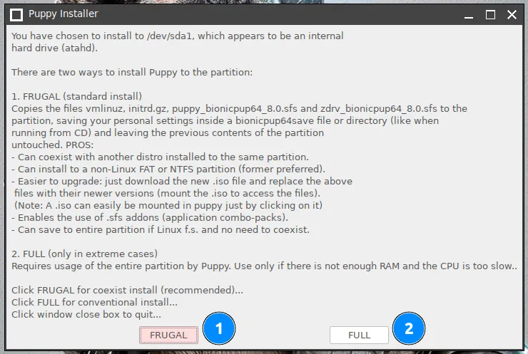 Chọn phương thức cài đặt Puppy Linux