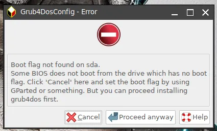 Lỗi chưa có boot flag trên phân vùng mới
