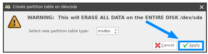 Chọn loại partition table