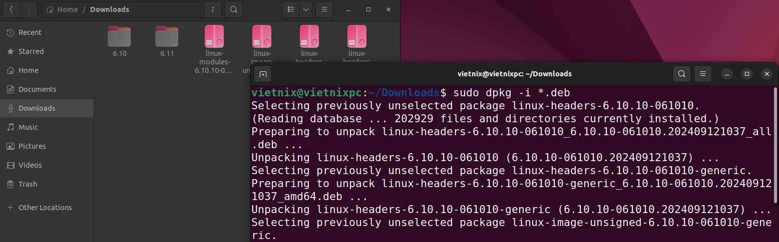 Sử dụng Terminal để thực hiện lệnh cài đặt Linux Kernel trên Ubuntu