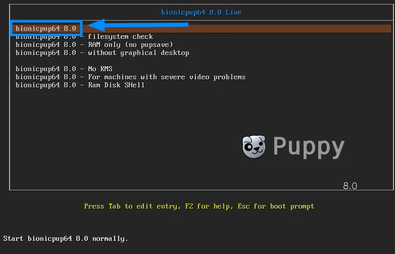 Giao diện cài đặt Live của Puppy Linux