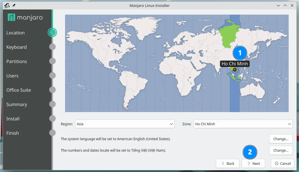 Hướng dẫn cài đặt Manjaro Linux cho PC 33 Chọn vị trí hệ điều hành được cài đặt