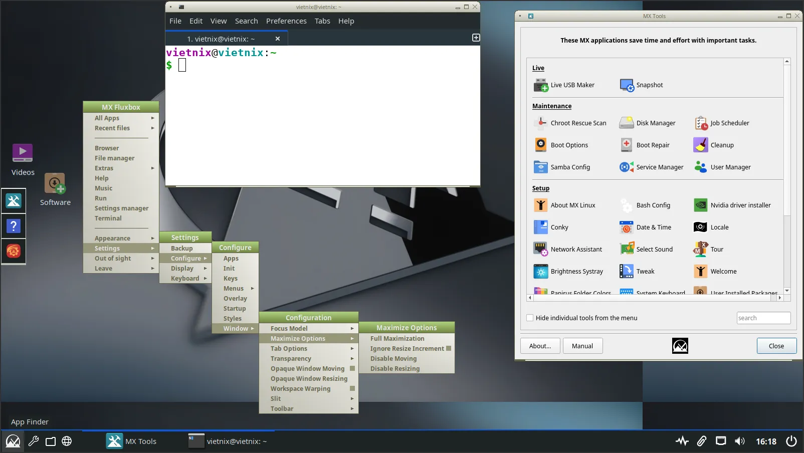 Giao diện Fluxbox MX Linux