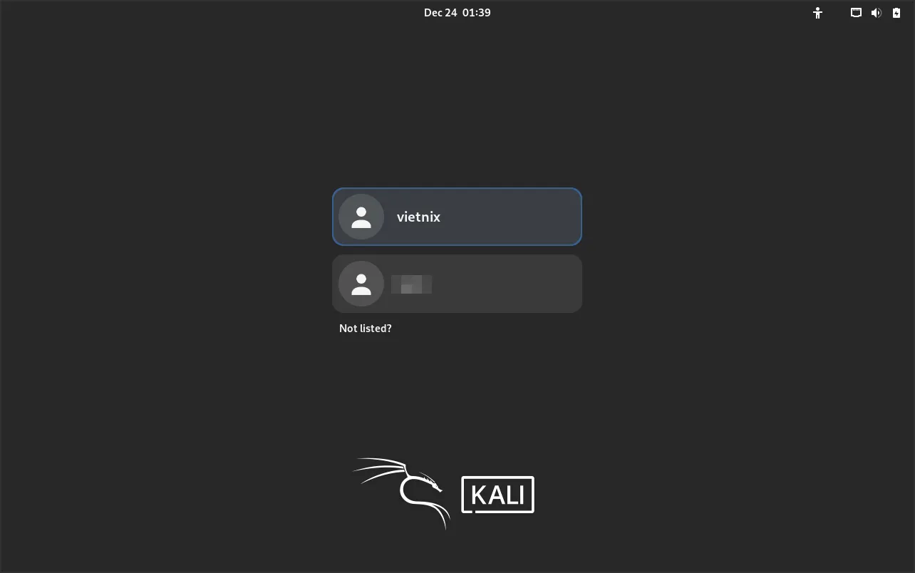 Giao diện đăng nhập Kali Linux