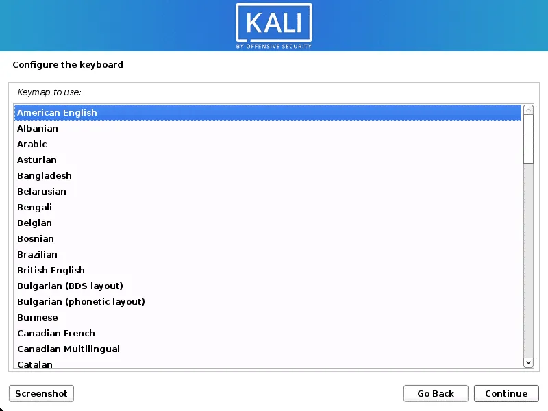Hướng dẫn cài Kali Linux chạy song song với Windows 10 36 Chọn loại bàn phím