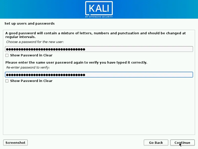 Hướng dẫn cài Kali Linux chạy song song với Windows 10 41 Đặt mật khẩu cho account