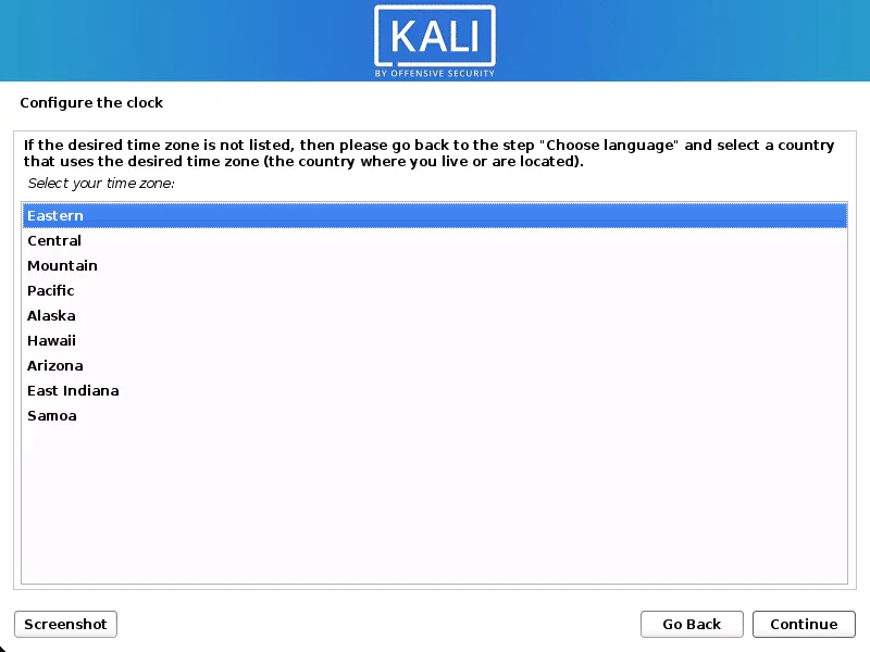 Hướng dẫn cài Kali Linux chạy song song với Windows 10 42 Chọn múi giờ cho Kali Linux