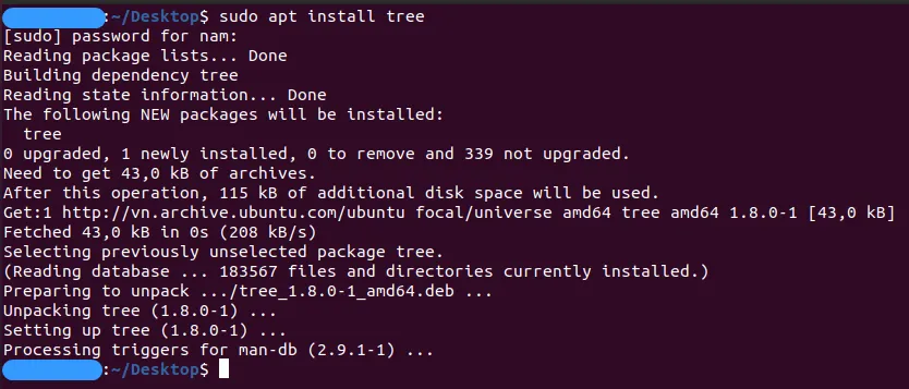 Kiểm tra dung lượng thư mục trong Linux bằng lệnh tree