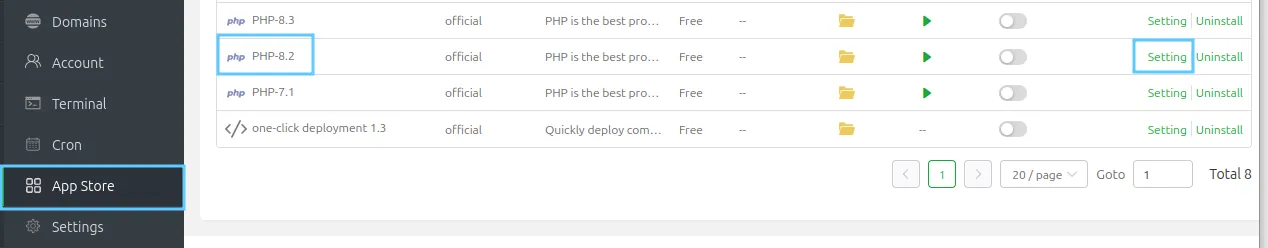 Chọn phiên bản PHP