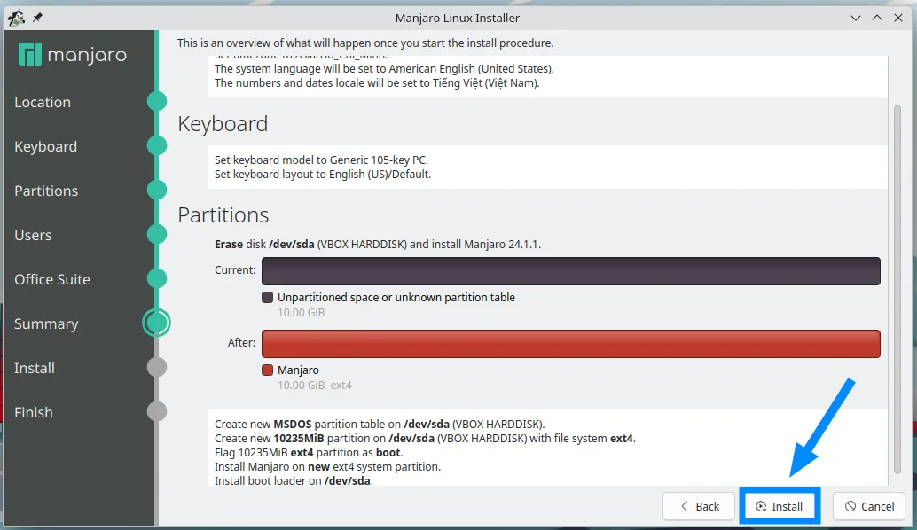 Hướng dẫn cài đặt Manjaro Linux cho PC 38 Kiểm tra tổng thể các thiết lập