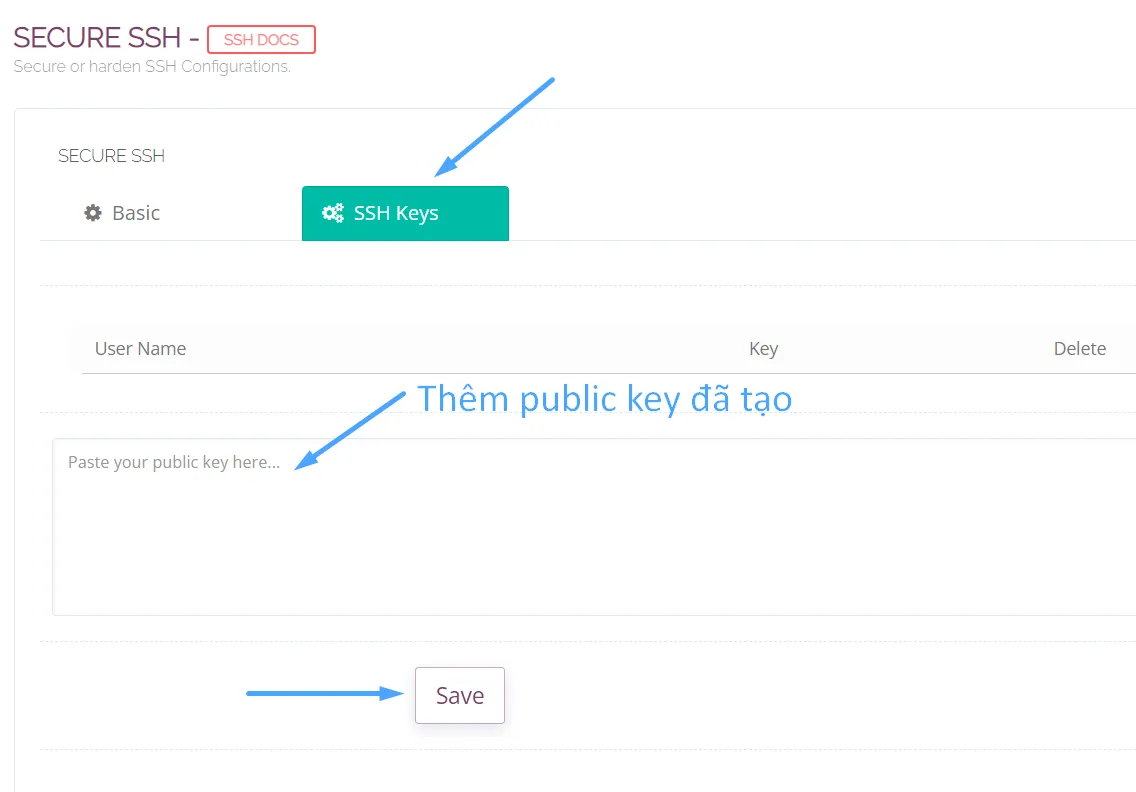 Chuyển sang tab SSH keys