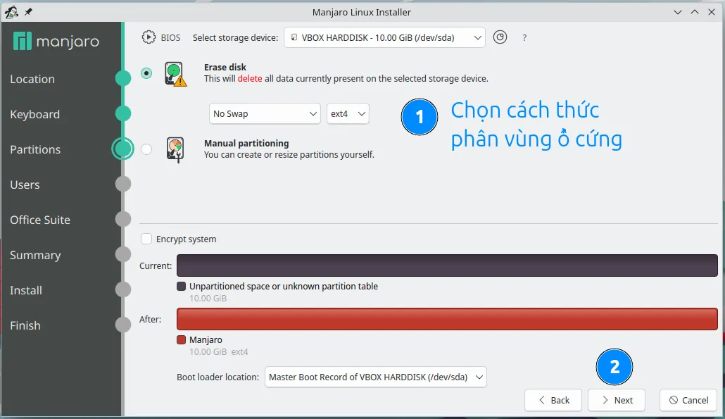 Hướng dẫn cài đặt Manjaro Linux cho PC 35 Phân vùng ổ cứng