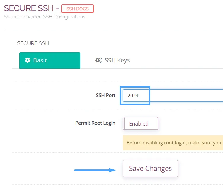 Thay đổi port SSH với giá trị mới