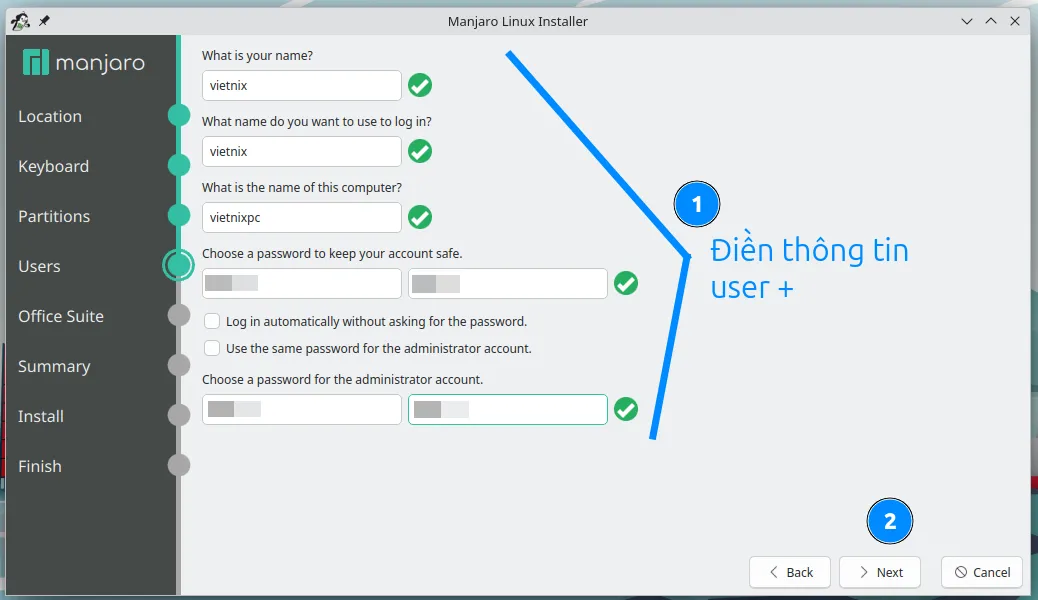Hướng dẫn cài đặt Manjaro Linux cho PC 36 Thiết lập người dùng