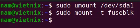 Ví dụ unmount file system