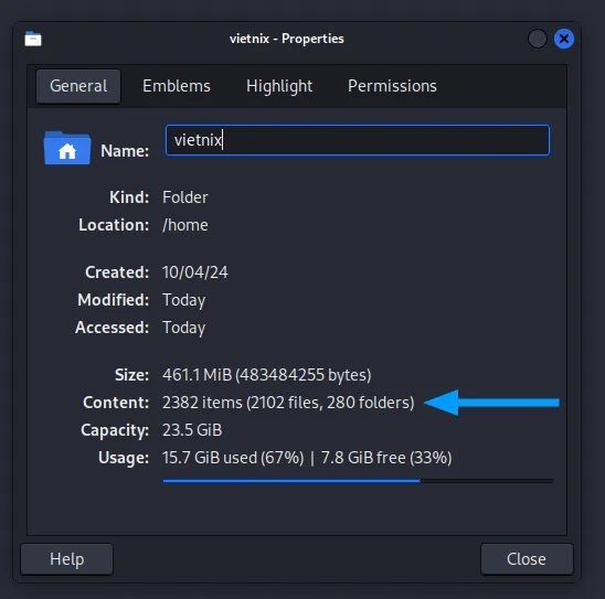 Xem số lượng file tại mục Content
