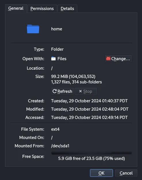 Xem số lượng file tại mục Size