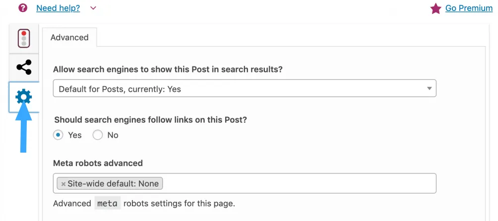Tab nâng cao Yoast SEO
