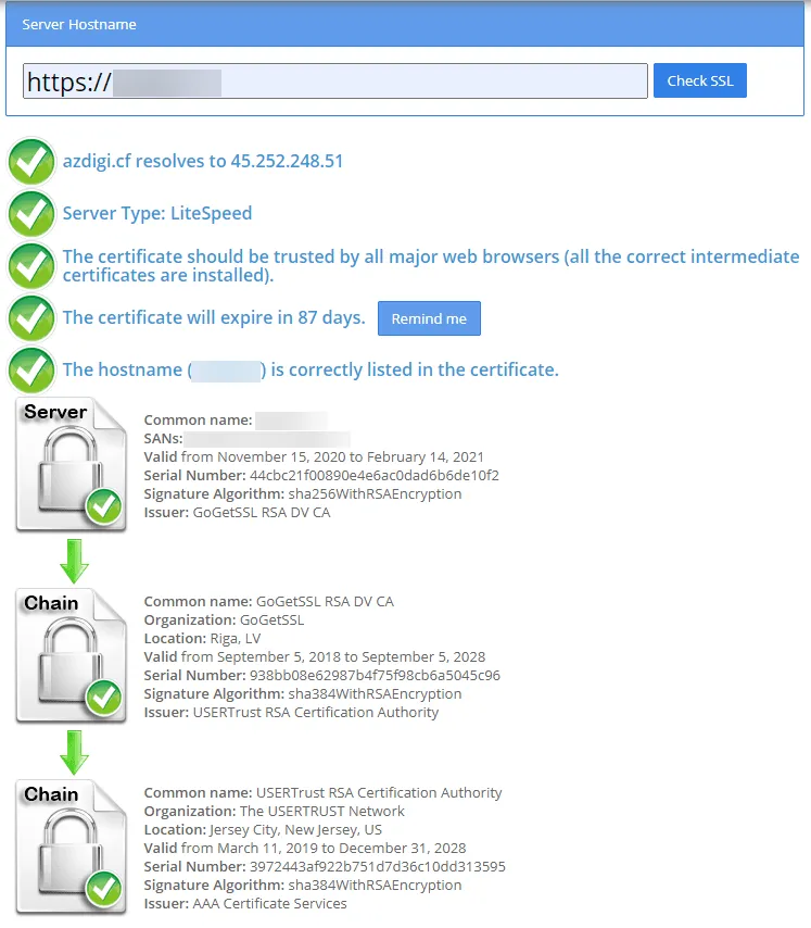 Kiểm tra chứng chỉ SSL sau khi hoàn tất cài đặt - Check tại SSLShopper