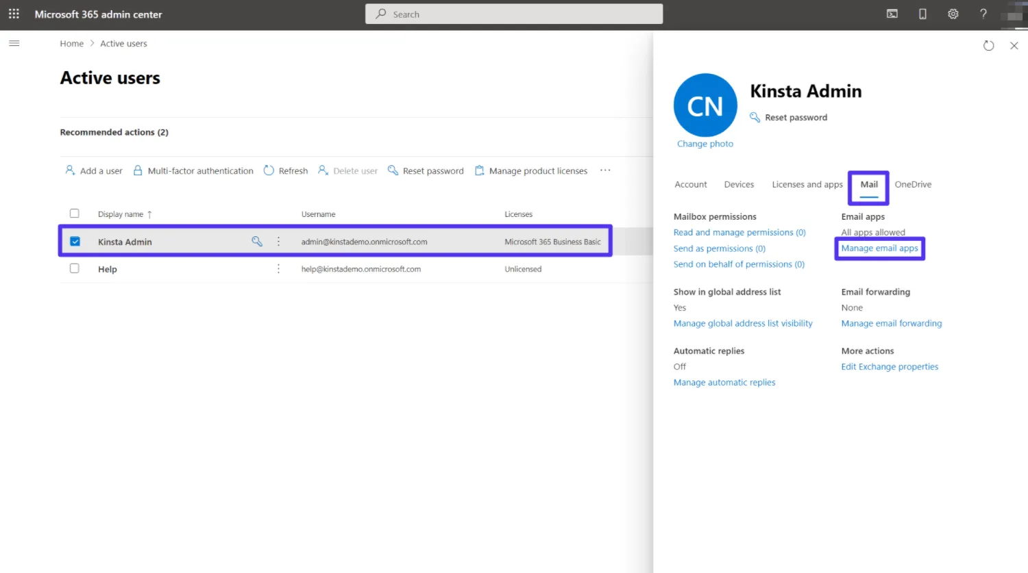 Trong cửa sổ bật lên, chuyển sang tab Mail và chọn Manage email apps.