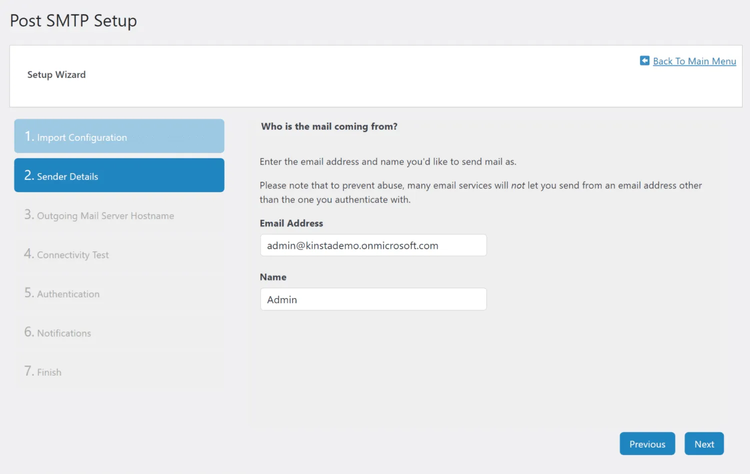 truy cập vào khu vực Post SMTP trong bảng điều khiển WordPress và nhấp vào nút Start the Wizard.