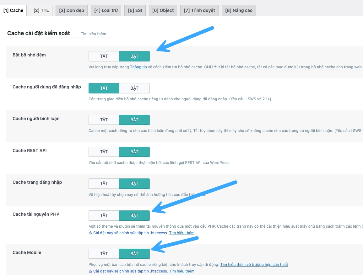 Kiểm tra cấu hình cache cho website