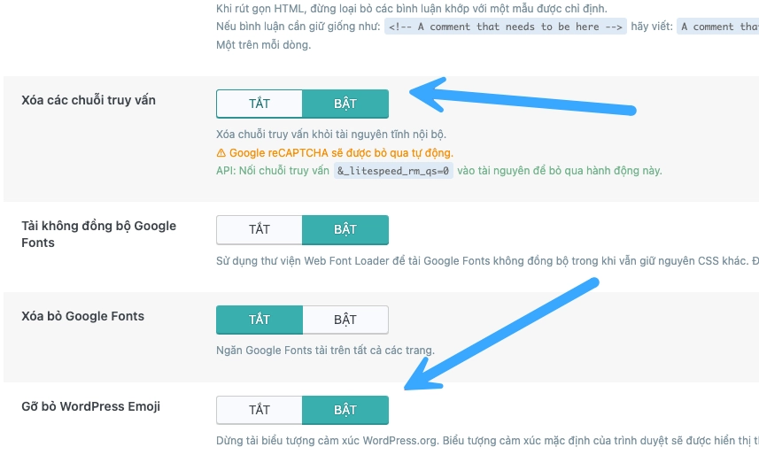 Xóa các chuỗi truy vấn và Gỡ bỏ WordPress Emoji