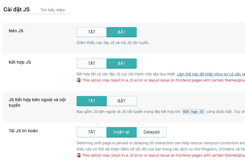 Cấu hình tối ưu Javascript