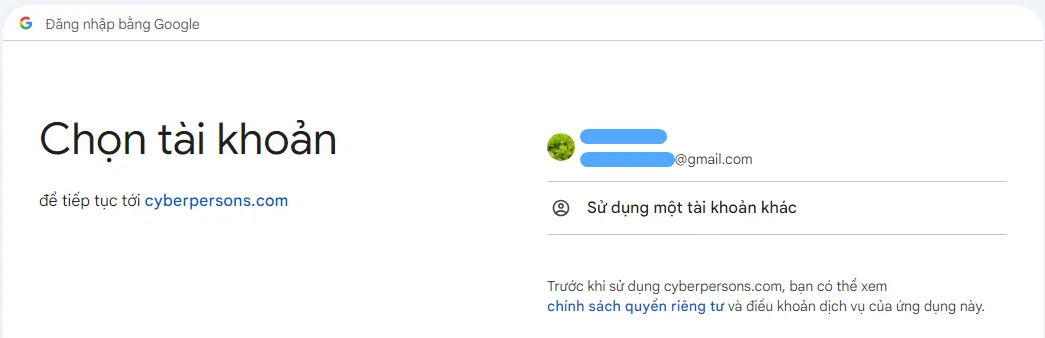Chọn tài khoản Google