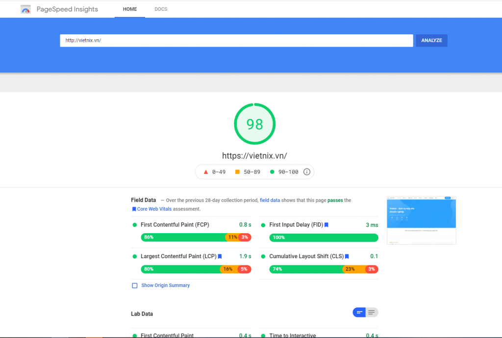 Google PageSpeed Insights - Công cụ test tốc độ website phổ biến nhất