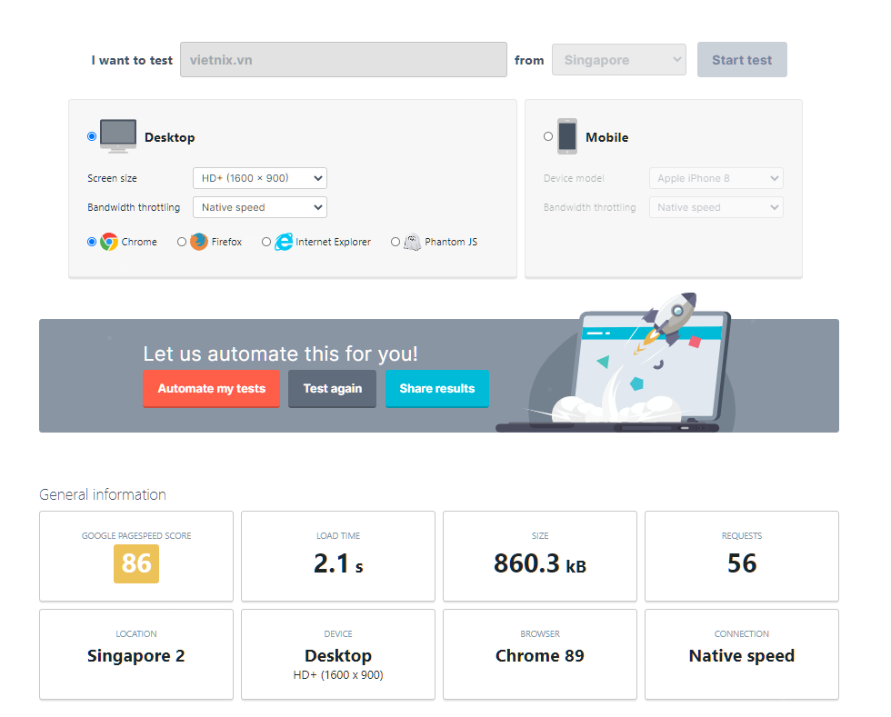 Uptrends giúp test tốc độ website hiệu quả