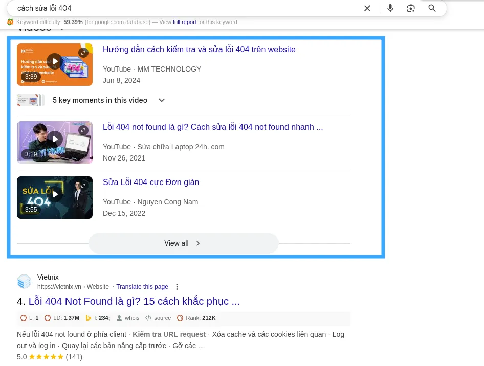 Định dạng video trên SERP