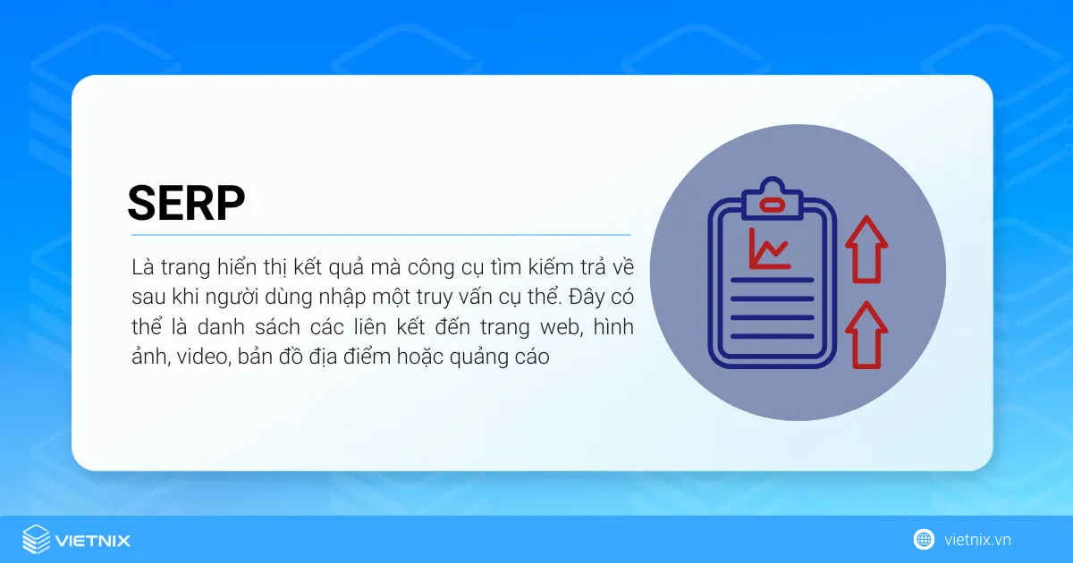 SERP (Search Engine Results Page) là trang hiển thị kết quả mà công cụ tìm kiếm